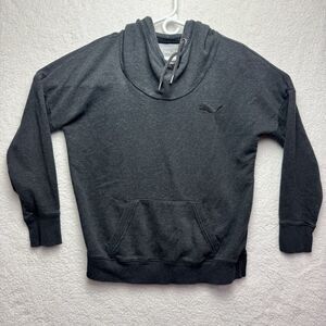 Puma Womens Hoodie Large Black Charcoal Pullover Long Sleeve Embroidered Logo